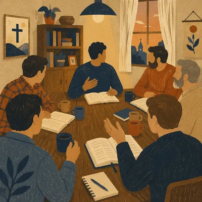 Men’s Bible Study in Warm Fellowship Room