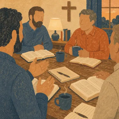 Men’s Bible Study Fellowship Around Wooden Table