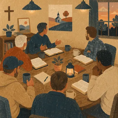Men’s Bible Study Around Church Table