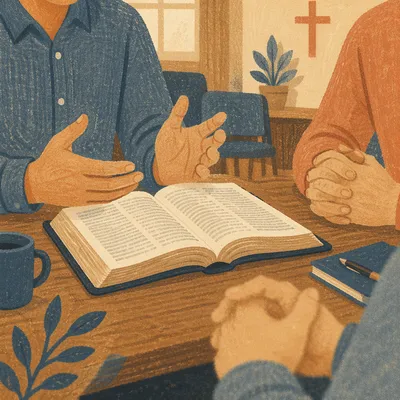 Men’s Bible Study Around an Open Bible