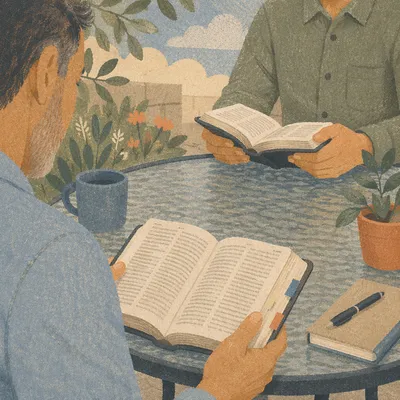 Men’s Bible Study Around Patio Table