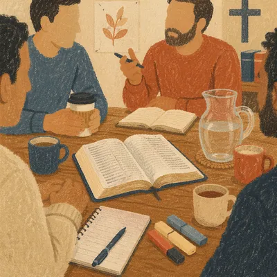 Men’s Bible Study Fellowship Around Wooden Table