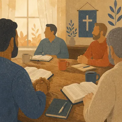 Men’s Bible Study Fellowship Around Wooden Table