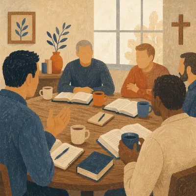Mens Bible Study Around Fellowship Table