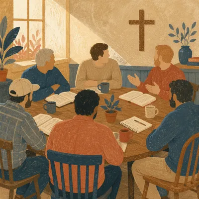 Men’s Bible Study in Warm Fellowship Room