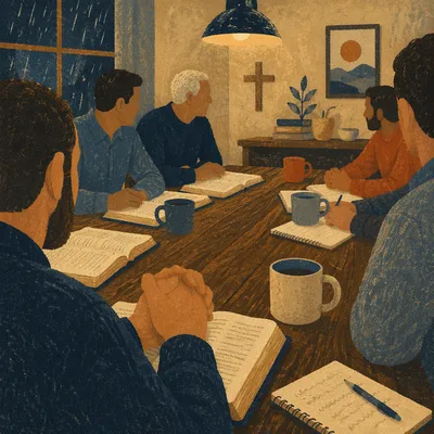 Men’s Bible Study Fellowship Around Wooden Table