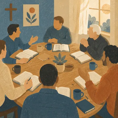 Men’s Bible Study Around Fellowship Table