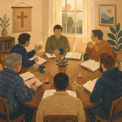 Men’s Bible Study Fellowship Around Wooden Table