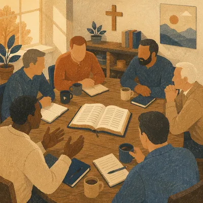 Men’s Bible Study Around Fellowship Table