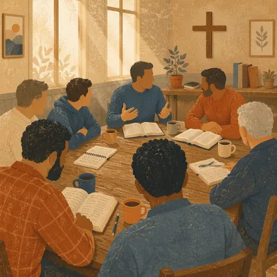Men’s Bible Study in Warm Fellowship Room