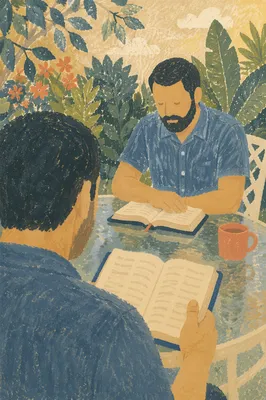 Outdoor Men’s Bible Study on Quiet Patio
