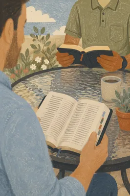 Men’s Bible Study Around a Patio Table