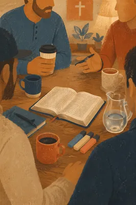 Men Bible Study Fellowship Around Wooden Table