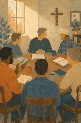 Men’s Bible Study Around Fellowship Table