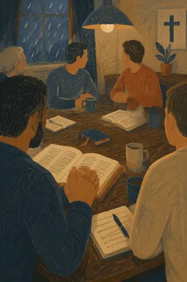 Men’s Bible Study Fellowship Around Wooden Table
