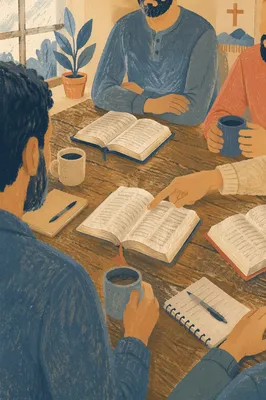 Men’s Bible Study Around Rustic Table