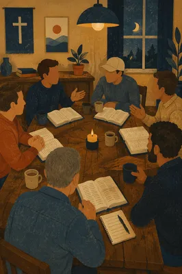 Men’s Bible Study Around Fellowship Table