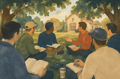 Men’s Bible Study on Church Lawn