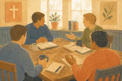 Men’s Bible Study Discussion in Fellowship Room