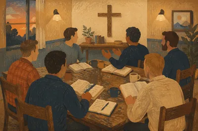 Men’s Bible Study Fellowship Around Wooden Table