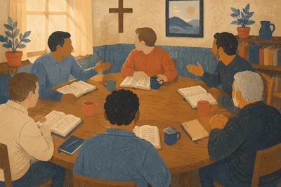 Men’s Bible Study Around Fellowship Table