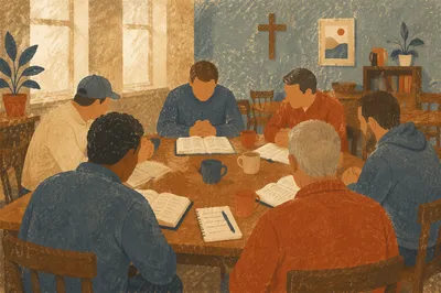 Men’s Bible Study Around Church Fellowship Table