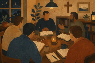 Men’s Bible Study Around Fellowship Table