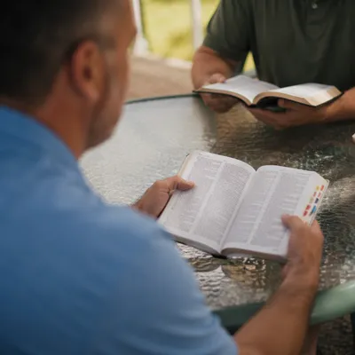Men’s Bible Study Around Patio Table
