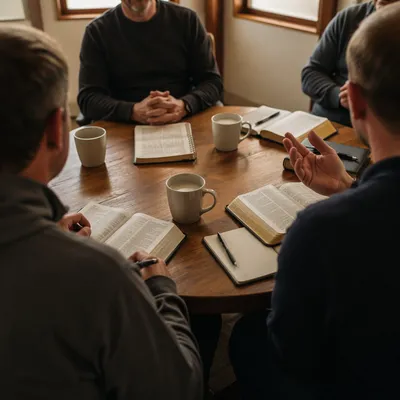 Men’s Bible Study Discussion at Church Table