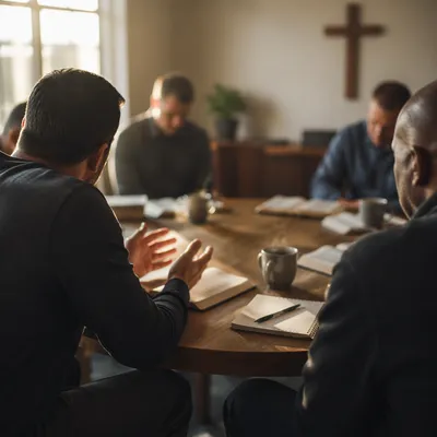 Men’s Bible Study Around Fellowship Table