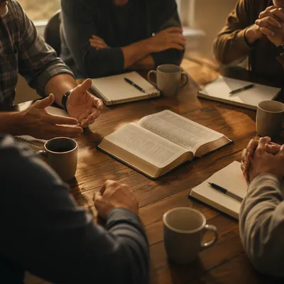 Men’s Bible Study Around Fellowship Table