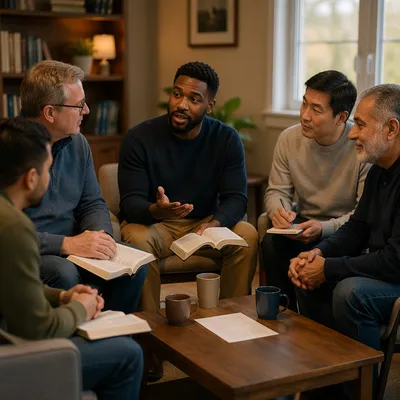 Men’s Bible Study Group in चर्च Discussion