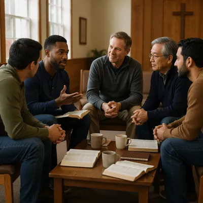 Men's Bible Study Group in Discussion