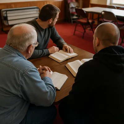 Men’s Bible Study in Church Fellowship Room