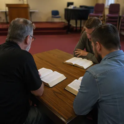 Men’s Bible Study Around Church Table