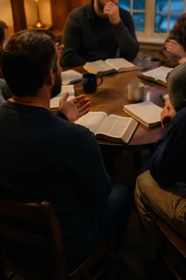 Men’s Bible Study Around Fellowship Table