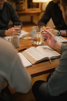 Men’s Bible Study Around Warm Church Table