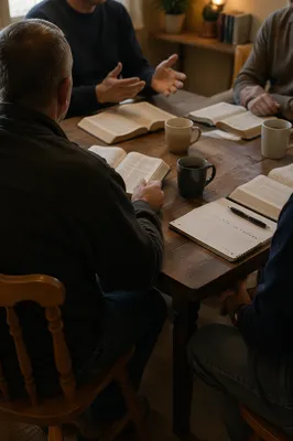 Men’s Bible Study Group in Fellowship Room