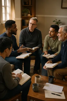 Men's Bible Study Group in Church Room