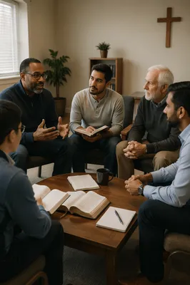 Men’s Bible Study Group in Church Room