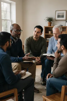 Men's Bible Study Group in Church Room