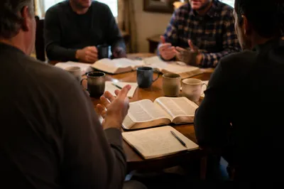 Men’s Bible Study Discussion in Fellowship Room