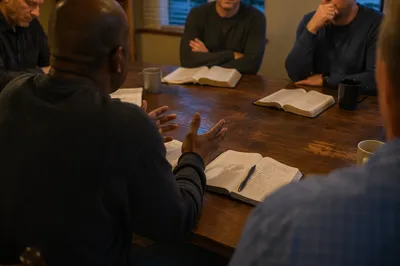 Men’s Bible Study Around Fellowship Table
