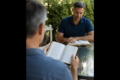 Outdoor Men Bible Study on Quiet Patio