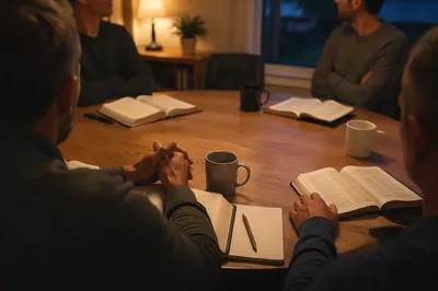 Men’s Bible Study Around Fellowship Table