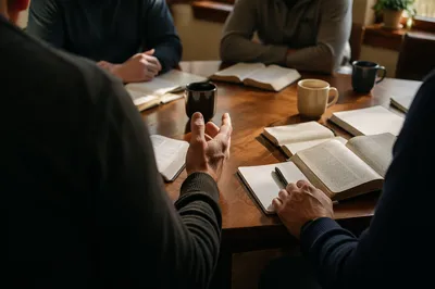 Men’s Bible Study Discussion in Fellowship Room