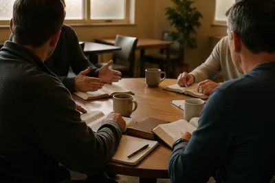 Mens Bible Study Group Around Table