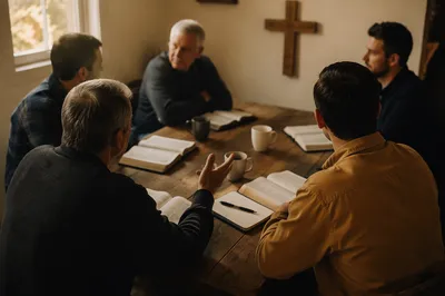 Men’s Bible Study Around Fellowship Table