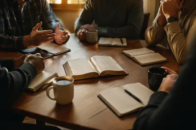 Men’s Bible Study Around Fellowship Table