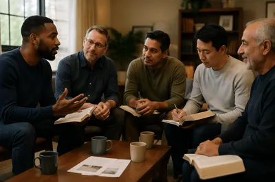 Men's Bible Study Group in Church Room